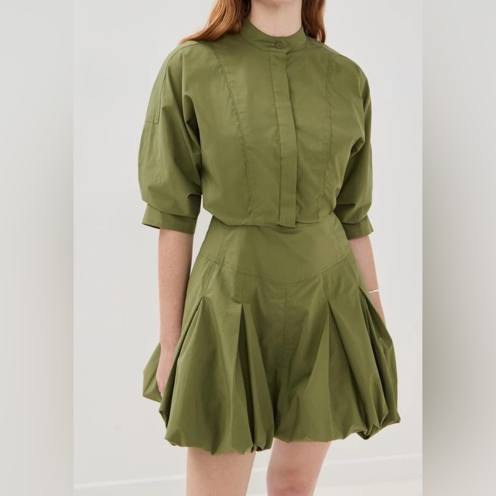 Simkhai Effie Bubble Mini Dress Olive Green Size 6 - Picture 3 of 13